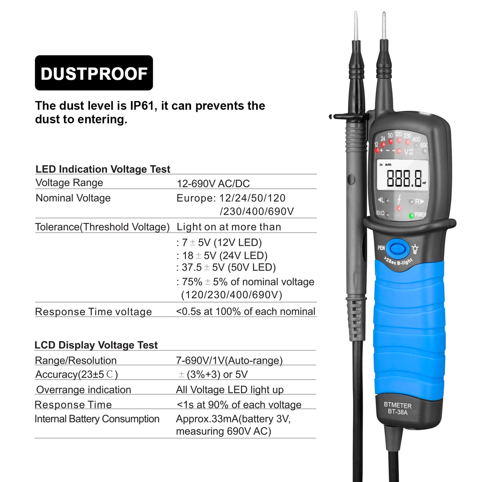 AC/DC Voltage Tester 12-690V L - Power Supply Tester recension och pris